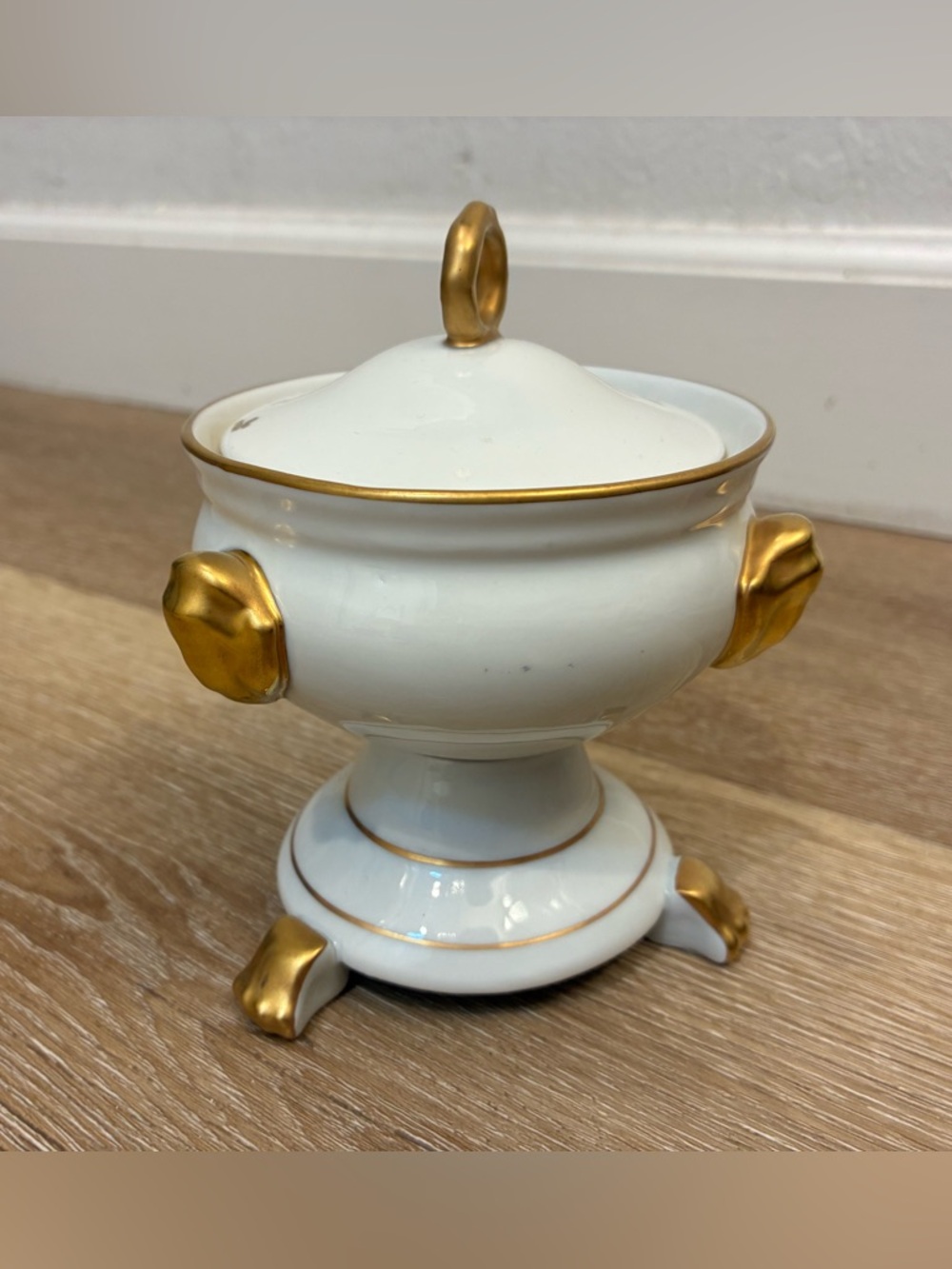 Vintage Limoges White Bonbonniere Gold Rims Porcelain Sugar Bowl French